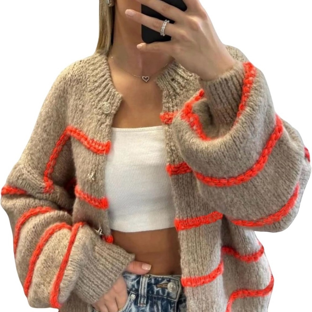 Cozy Beige and Orange Striped Sweater